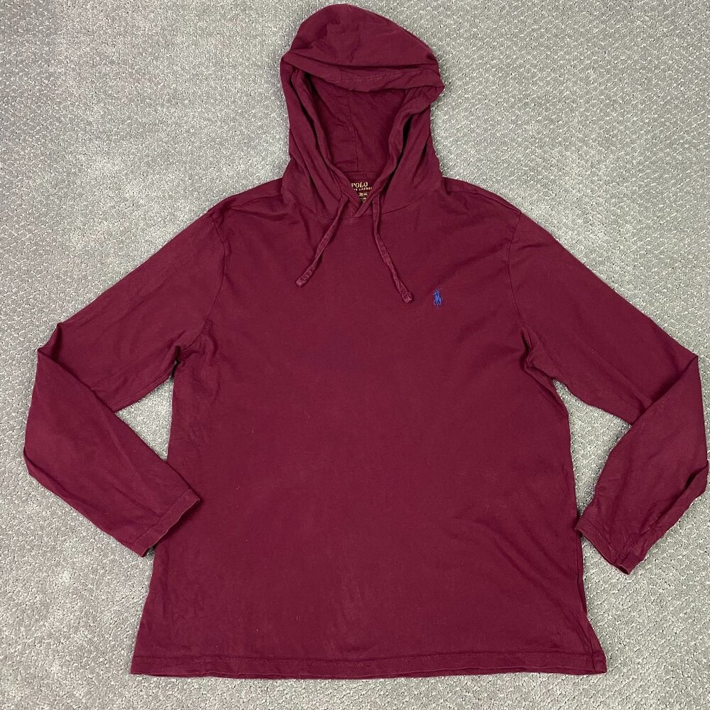 Polo Ralph Lauren Jersey Hooded Shirt Men's Large Burgundy Maroon Hoodie T Shirt